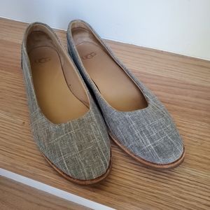 UGG Gray Canvas and Leather Flats